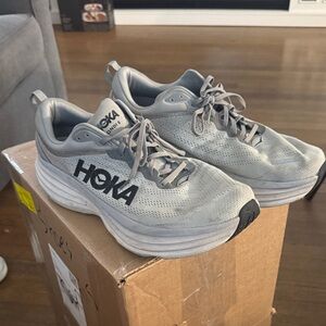Hoka Bondi 8 Light Gray/Black Logo Running Shoes Size 14-2E